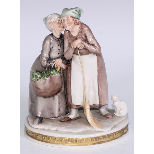 738 - A Neapolitan porcelain figural group, Gossip, 15cm high, printed marks; other Continental figures, v... 