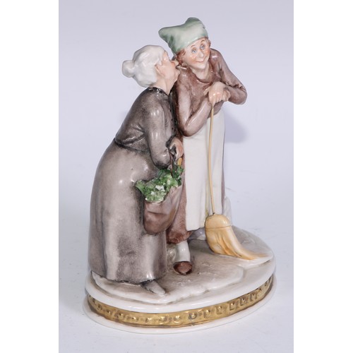 738 - A Neapolitan porcelain figural group, Gossip, 15cm high, printed marks; other Continental figures, v... 