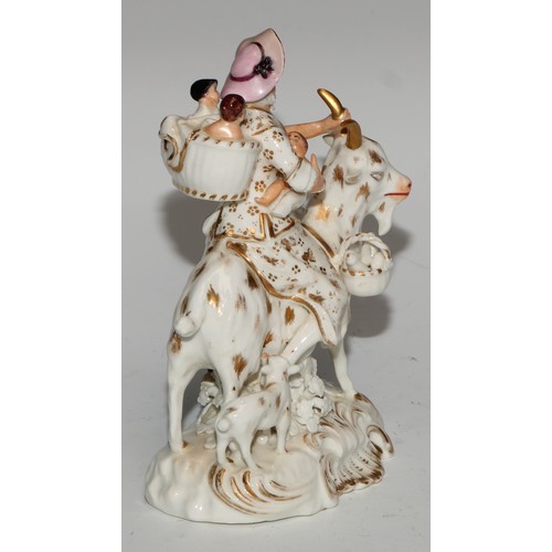 664 - A Bloor Derby figure, of a girl seated in a chair, picked out in gilt, 14cm high, red mark; another,... 