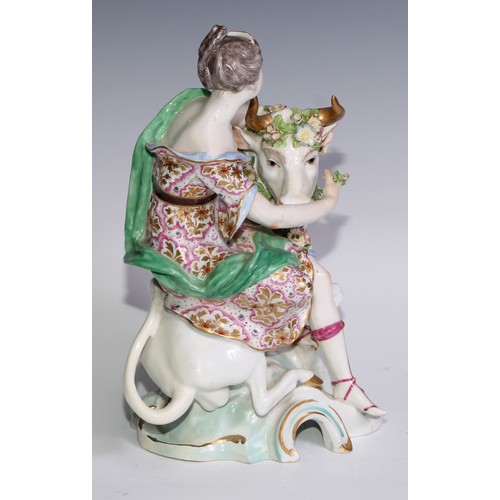 733 - A large Derby type model, Europa and the Bull, in the 18th century taste, 26.5cm high, impressed mar... 