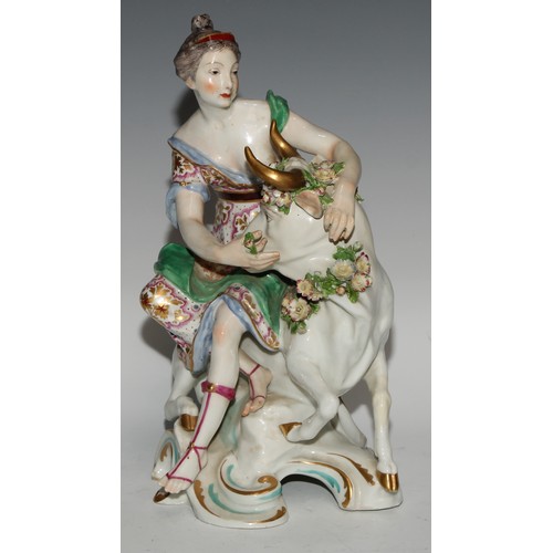 733 - A large Derby type model, Europa and the Bull, in the 18th century taste, 26.5cm high, impressed mar... 