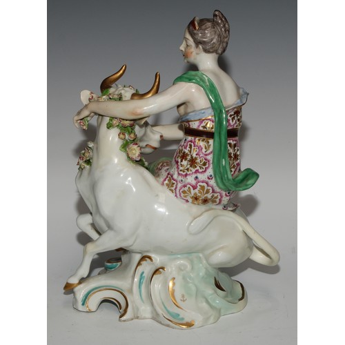 733 - A large Derby type model, Europa and the Bull, in the 18th century taste, 26.5cm high, impressed mar... 