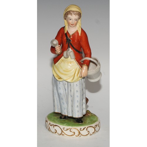 706 - A matched pair of Derby figures, a lady and gentleman in 18th century dress, 16cm high; a pair of Sa... 