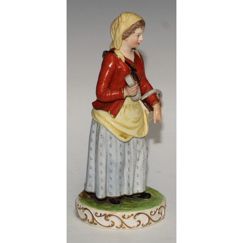 706 - A matched pair of Derby figures, a lady and gentleman in 18th century dress, 16cm high; a pair of Sa... 