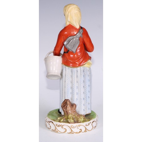 706 - A matched pair of Derby figures, a lady and gentleman in 18th century dress, 16cm high; a pair of Sa... 