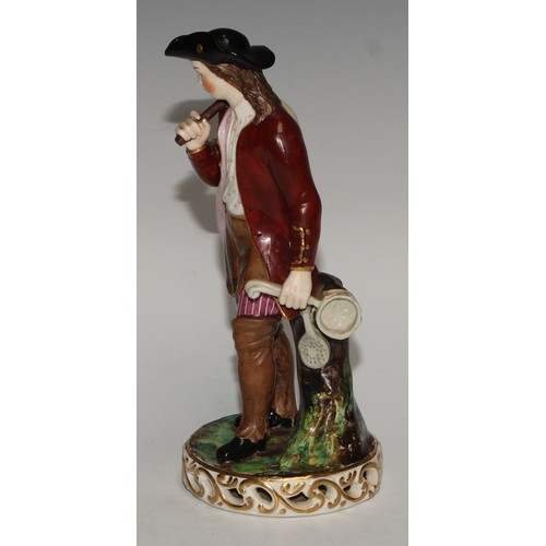 706 - A matched pair of Derby figures, a lady and gentleman in 18th century dress, 16cm high; a pair of Sa... 