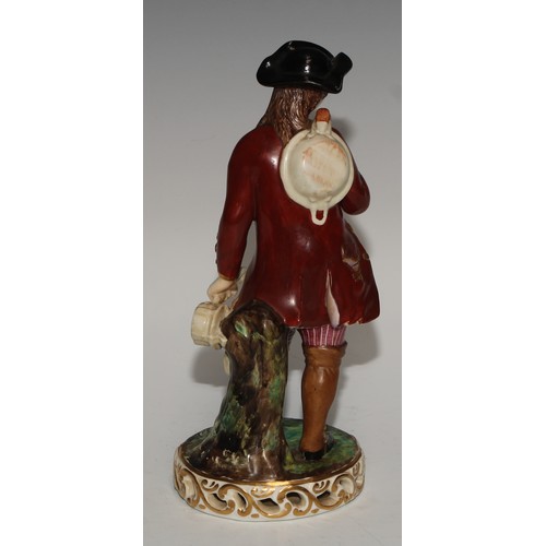 706 - A matched pair of Derby figures, a lady and gentleman in 18th century dress, 16cm high; a pair of Sa... 