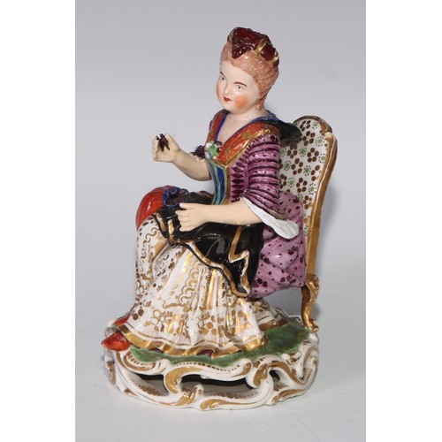 706 - A matched pair of Derby figures, a lady and gentleman in 18th century dress, 16cm high; a pair of Sa... 