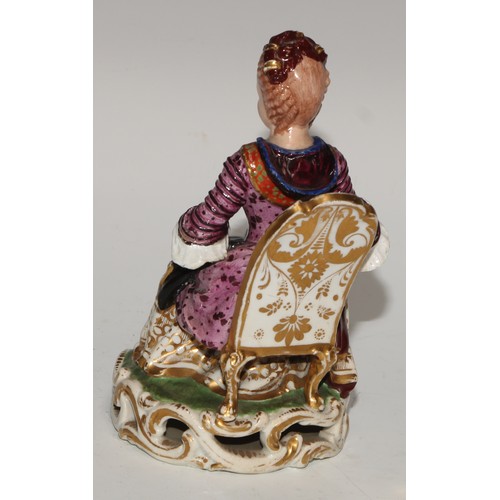 706 - A matched pair of Derby figures, a lady and gentleman in 18th century dress, 16cm high; a pair of Sa... 