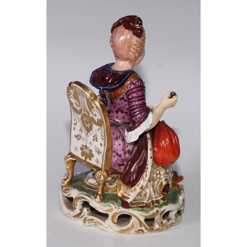 706 - A matched pair of Derby figures, a lady and gentleman in 18th century dress, 16cm high; a pair of Sa... 