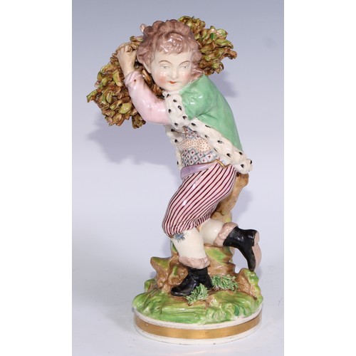 710 - A pair of Derby figures, allegorical of summer and autumn, she stands 25cm high, pseudo-Meissen mark... 