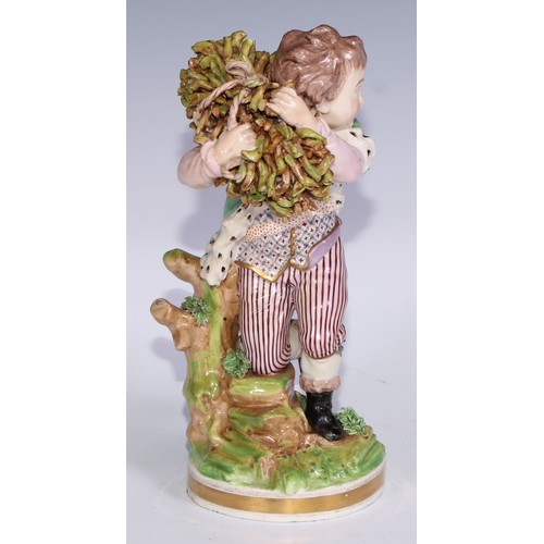 710 - A pair of Derby figures, allegorical of summer and autumn, she stands 25cm high, pseudo-Meissen mark... 