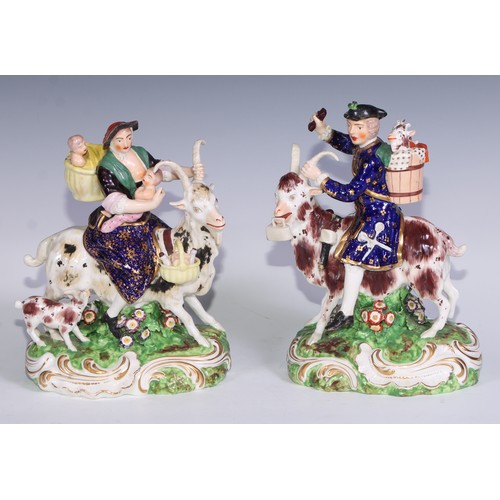 713 - A pair of large Bloor Derby figures, The Welch Tailor and his Wife, typically modelled, he stands 25... 