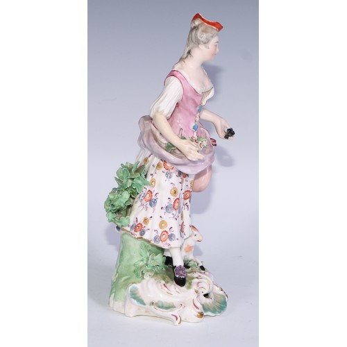 712 - A pair of Derby patch mark figures, of a beau and his lady, pierced scroll bases, he stands 26cm hig... 