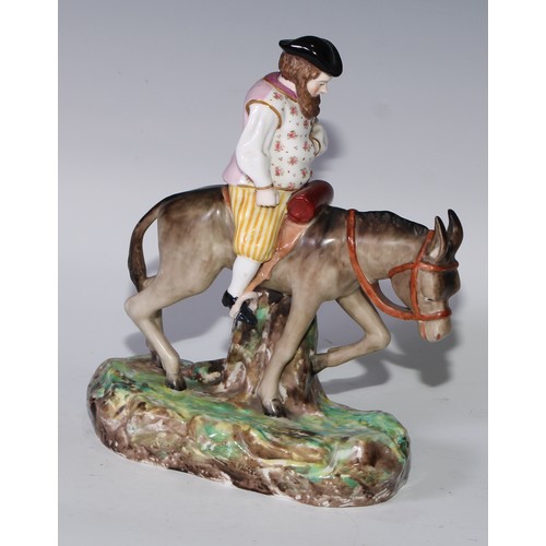 777 - A pair of Sampson Hancock Derby figures, of gardeners, square pedestal bases, he stands 20cm high, p... 