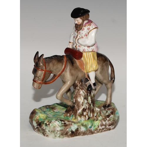 777 - A pair of Sampson Hancock Derby figures, of gardeners, square pedestal bases, he stands 20cm high, p... 