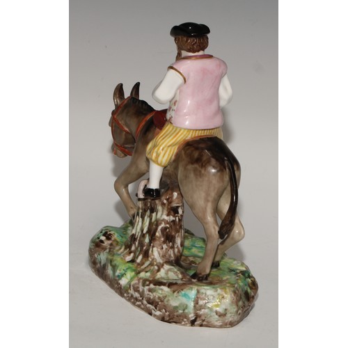 777 - A pair of Sampson Hancock Derby figures, of gardeners, square pedestal bases, he stands 20cm high, p... 