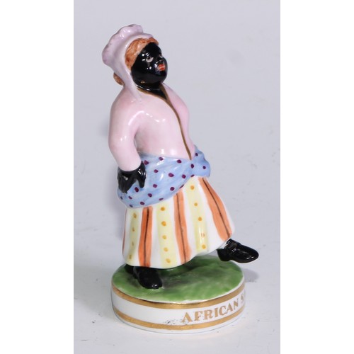 776 - A pair of Sampson Hancock Derby figures, African Sall and Billy Waters, titled circular bases, he st... 