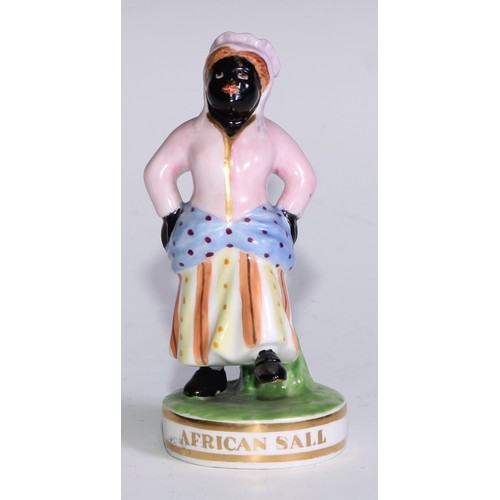 776 - A pair of Sampson Hancock Derby figures, African Sall and Billy Waters, titled circular bases, he st... 