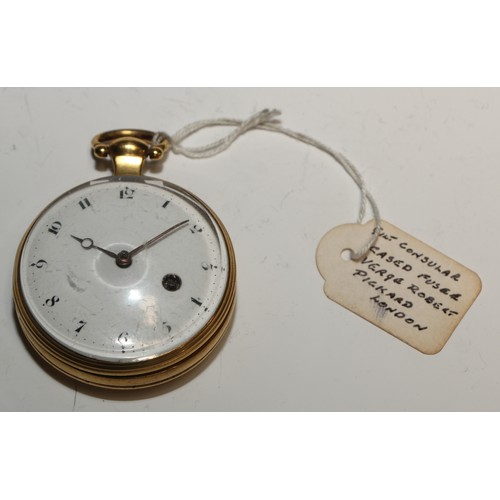 69 - A George III gilt metal pocket watch, by Robert Pickford, London, 4cm enamel dial inscribed with Ara... 