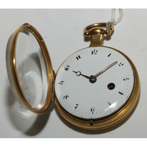 69 - A George III gilt metal pocket watch, by Robert Pickford, London, 4cm enamel dial inscribed with Ara... 