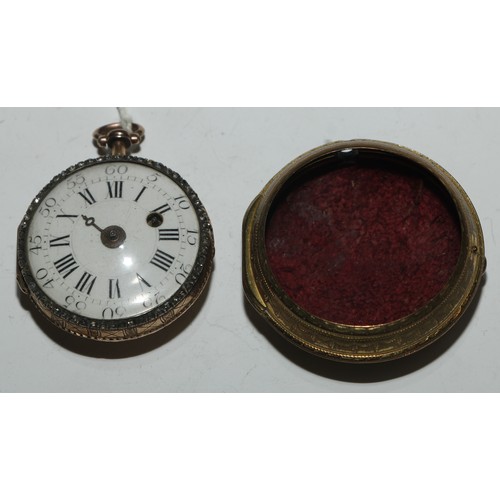 68 - A George II gold coloured metal pair cased pocket watch

fusee verge movement, enamel dial with Roma... 