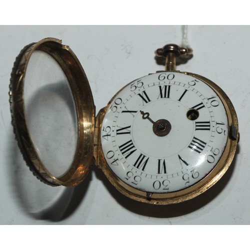 68 - A George II gold coloured metal pair cased pocket watch

fusee verge movement, enamel dial with Roma... 