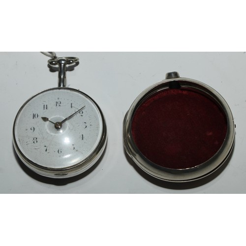 70 - A George III silver Derbyshire pair cased pocket watch, by J Holliwell, Derby, 4.5cm enamel dial ins... 