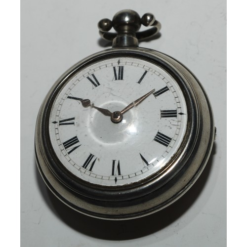 39 - A George III silver pair cased pocket watch, by William Brown, London, 4cm enamel dial inscribed wit... 