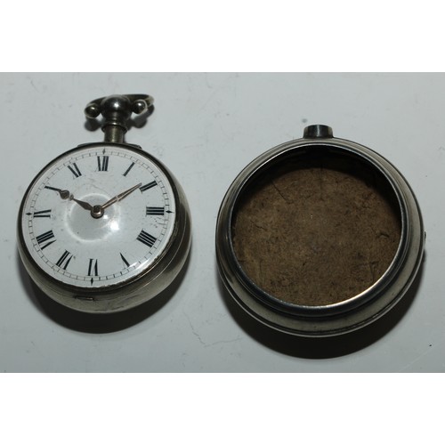 39 - A George III silver pair cased pocket watch, by William Brown, London, 4cm enamel dial inscribed wit... 