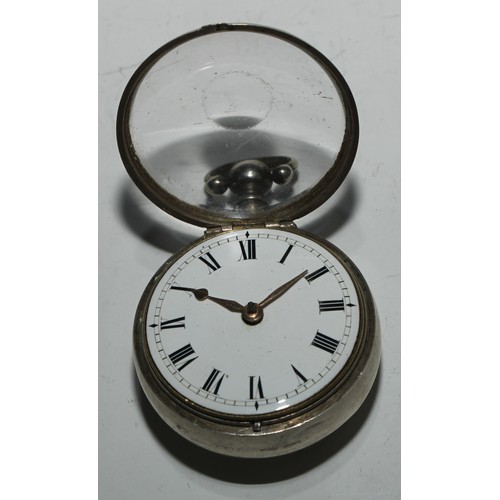 39 - A George III silver pair cased pocket watch, by William Brown, London, 4cm enamel dial inscribed wit... 