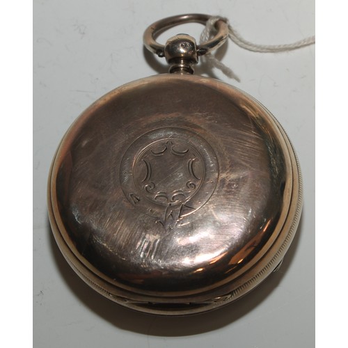 79 - A Victorian silver pocket watch, 5cm engine turned dial applied with gold coloured metal Roman numer... 