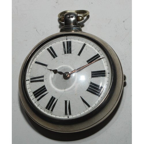 57 - An early Victorian silver pair cased pocket watch, by Brunt, Burton on Trent, 4.5cm enamel dial insc... 