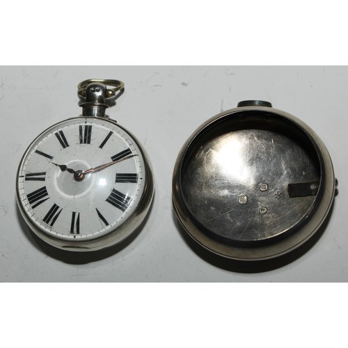 57 - An early Victorian silver pair cased pocket watch, by Brunt, Burton on Trent, 4.5cm enamel dial insc... 