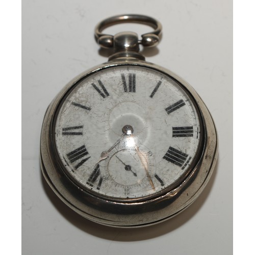 78 - A Victorian silver pair cased pocket watch, by J Slack, Ipstones [Staffordshire], 4cm enamel dial in... 