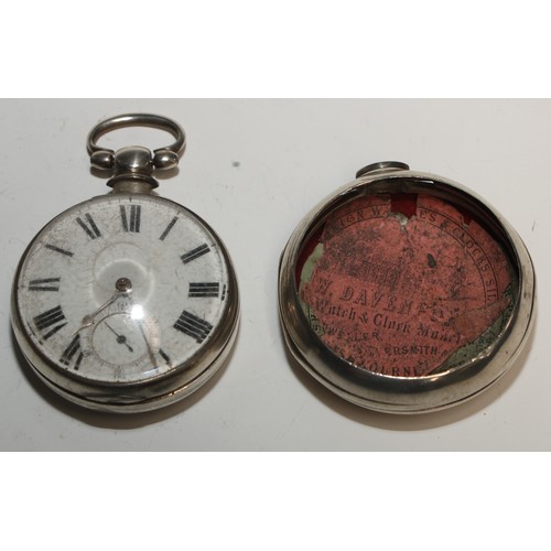 78 - A Victorian silver pair cased pocket watch, by J Slack, Ipstones [Staffordshire], 4cm enamel dial in... 