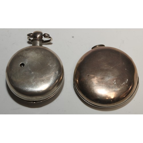 78 - A Victorian silver pair cased pocket watch, by J Slack, Ipstones [Staffordshire], 4cm enamel dial in... 