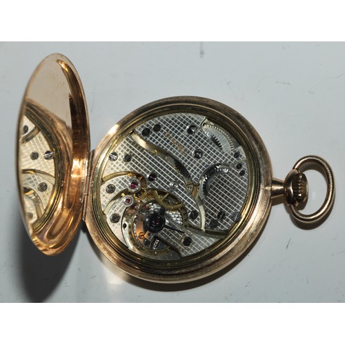 51 - An Art Deco period 9ct gold open faced pocket watch, 4cm matt silvered dial applied with Arabic nume... 