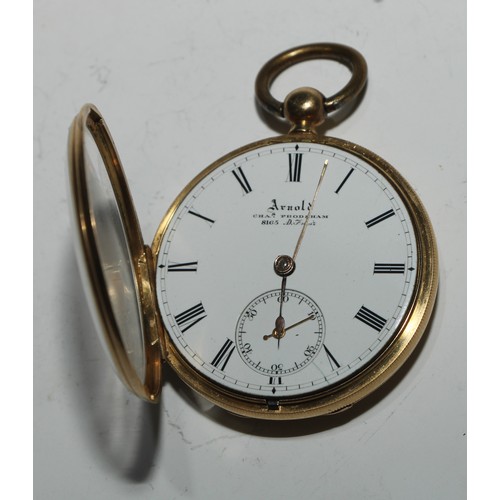 45 - A Victorian 18ct gold fob watch, 3.75cm enamel dial inscribed Arnold,, Chas [Charles] Frodsham, 8165... 