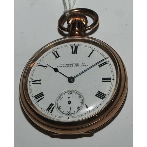 53 - An early 20th century gold plated open faced pocket watch, 4.5cm enamel dial inscribed Goldsmith's C... 