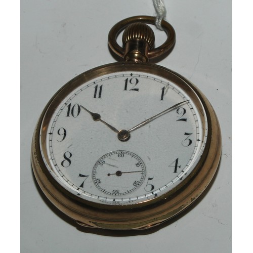 53 - An early 20th century gold plated open faced pocket watch, 4.5cm enamel dial inscribed Goldsmith's C... 