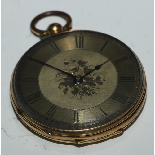 30 - A 19th century Continental 18ct gold fob watch, 3.5cm engine turned dial inscribed with Roman numera... 