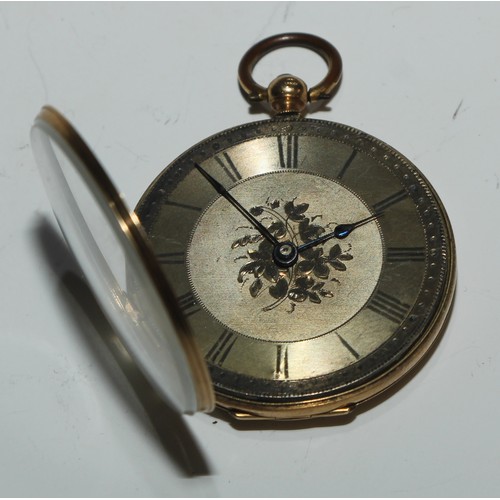 30 - A 19th century Continental 18ct gold fob watch, 3.5cm engine turned dial inscribed with Roman numera... 