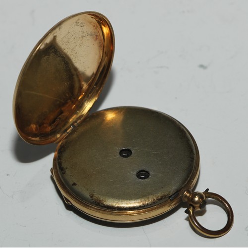 30 - A 19th century Continental 18ct gold fob watch, 3.5cm engine turned dial inscribed with Roman numera... 