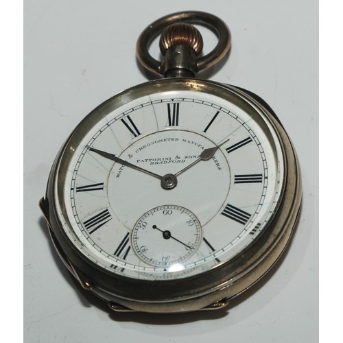 32 - A 19th century Swiss open faced pocket watch, retailed by Fattorini & Sons, Bradford, 7cm over loop,... 