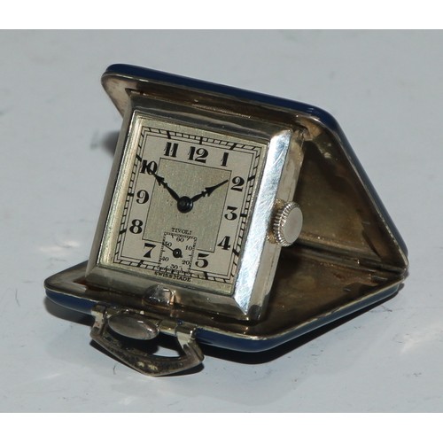 75 - A Swiss Art Deco silver purse watch, 2.25cm square dial inscribed Tivoli, Arabic numerals, subsidiar... 