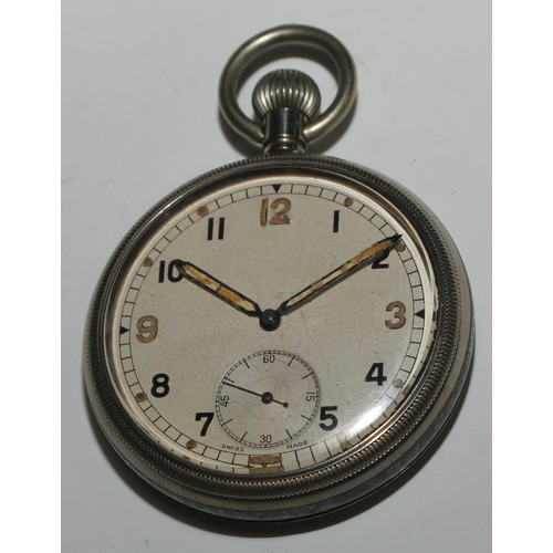 49 - A World War I military open faced pocket watch, 4.5cm dial with luminous Arabic numerals, keyless mo... 