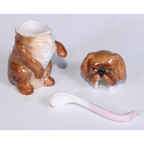 644 - A Royal Crown Derby novelty mustard, as a Pekingese dog, lift-off cover, the tongue a spoon, 8.5cm h... 