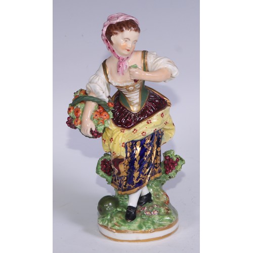 680 - A Derby figure, Summer, from the French Seasons, she stands, gathering flowers, no.123, 18cm high, r... 