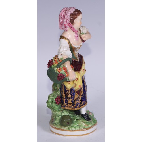 680 - A Derby figure, Summer, from the French Seasons, she stands, gathering flowers, no.123, 18cm high, r... 